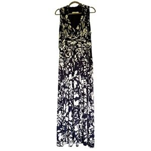 Evan Picone Black White Print Sleeveless Maxi Dress Size 16 Stretch